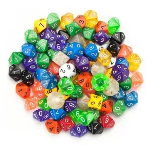100  Pack of Random D10 Polyhedral Dice in Multiple Colors