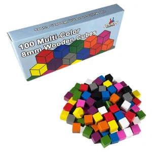 100ct 8mm Multi-Color Wood Cubes