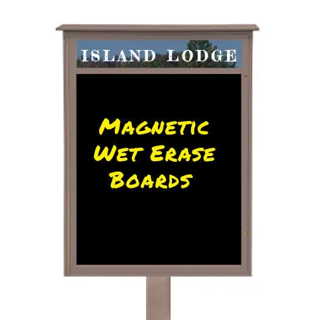 11" x 14" Viewable Area Magnetic Black Dry Erase Board Outdoor Message Center with Header and Post (Left Hinged Single Door)