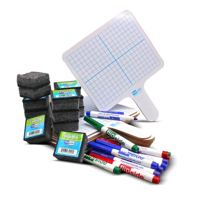 12Ct Rect Graph Dry Erase Paddle 2Sided with Pen & Eraser Classpack