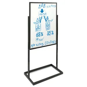 22 x 28 Dry Erase White Board Pedestal Sign Holder with Open Face Board, 2-Sided   Black Stand Finish