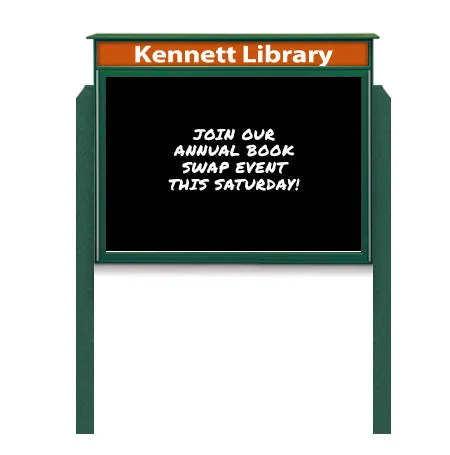 24" x 32" Viewable Area Magnetic Black Dry Erase Board Outdoor Message Center with Header and Posts (Single Door)