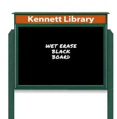 24" x 32" Viewable Area Magnetic Black Dry Erase Board Outdoor Message Center with Header and Posts (Single Door)