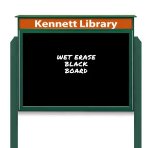 24" x 32" Viewable Area Magnetic Black Dry Erase Board Outdoor Message Center with Header and Posts (Single Door)