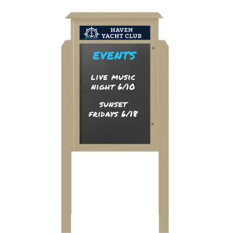 24" x 36" Standing Outdoor Message Center Magnetic Black Dry Erase Board with Header (Single Door)