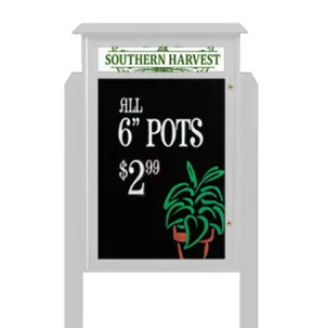 24" x 48" Standing Outdoor Message Center Magnetic Black Dry Erase Board with Header (Single Door)