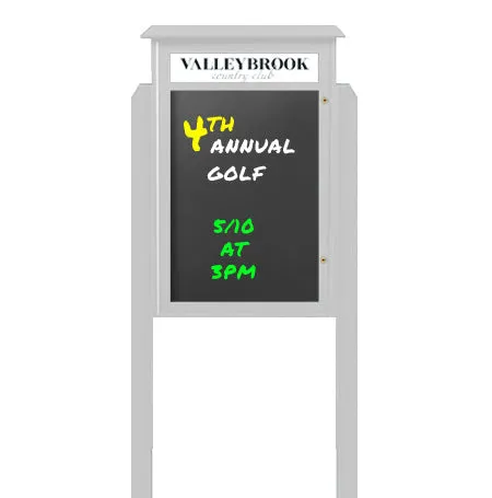 24" x 48" Standing Outdoor Message Center Magnetic Black Dry Erase Board with Header (Single Door)