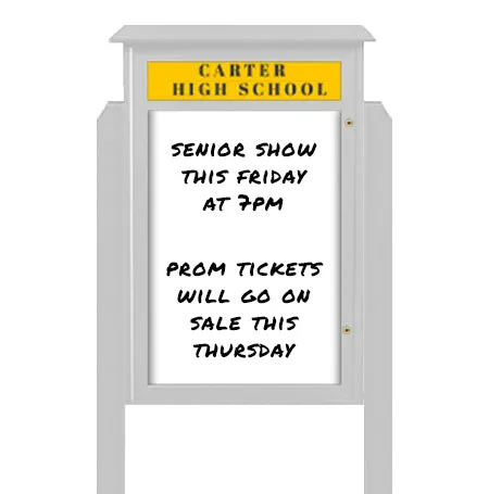 24" x 48" Standing Outdoor Message Center Magnetic White Dry Erase Board with Header (Single Door)