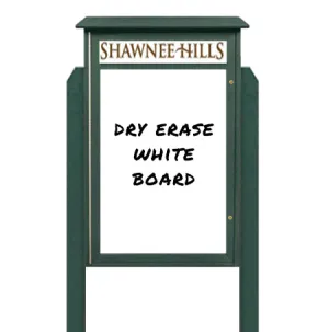 24" x 60" Standing Outdoor Message Center Magnetic White Dry Erase Board with Header (Single Door)