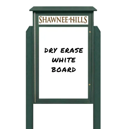 24" x 60" Standing Outdoor Message Center Magnetic White Dry Erase Board with Header (Single Door)