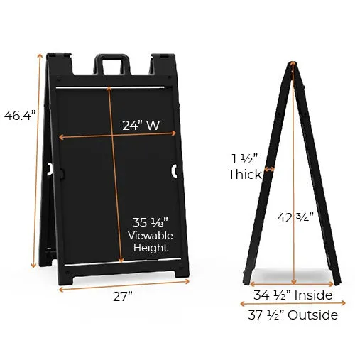 24x36 Two Sided Outdoor Black Plastic A-Frame Stand with Black Dry Erase Boards