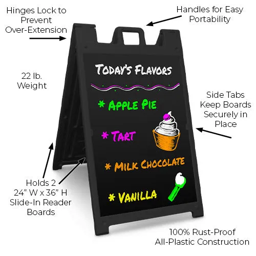 24x36 Two Sided Outdoor Black Plastic A-Frame Stand with Black Dry Erase Boards