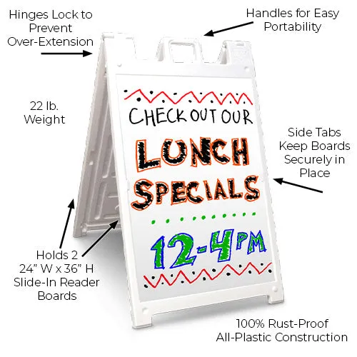 24x36 Two Sided Outdoor White Plastic A-Frame Stand with White Dry Erase Boards