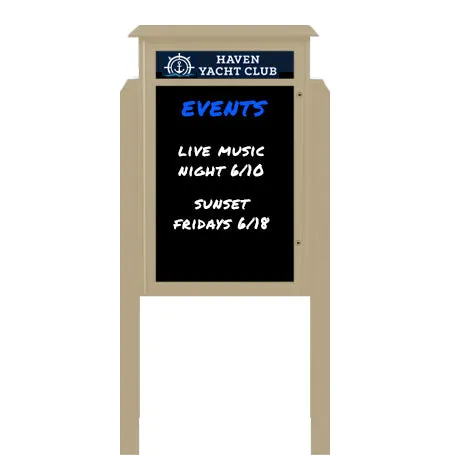 26" x 42" Standing Outdoor Message Center Magnetic Black Dry Erase Board with Header (Single Door)