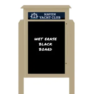 26" x 42" Standing Outdoor Message Center Magnetic Black Dry Erase Board with Header (Single Door)