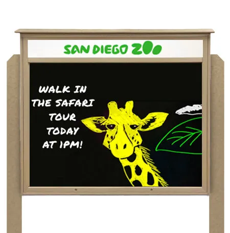26" x 42" Standing Outdoor Message Center Magnetic Black Dry Erase Board with Header (Single Door)