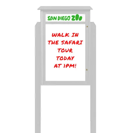 32" x 48" Standing Outdoor Message Center Magnetic White Dry Erase Board with Header (Single Door)