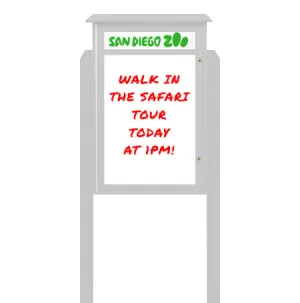 32" x 48" Standing Outdoor Message Center Magnetic White Dry Erase Board with Header (Single Door)