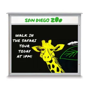 36" x 36" Outdoor Message Center Magnetic Black Dry Erase Board with Header (Left Hinged Single Door)
