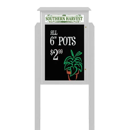 36" x 48" Viewable Area Magnetic Black Dry Erase Board Outdoor Message Center with Header and Posts (Single Door)