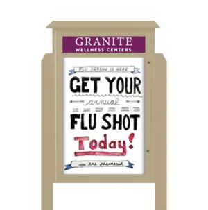 38" x 54" Standing Outdoor Message Center Magnetic White Dry Erase Board with Header (Single Door)