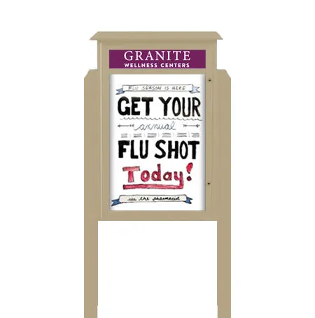 38" x 54" Standing Outdoor Message Center Magnetic White Dry Erase Board with Header (Single Door)