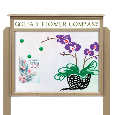 38" x 54" Standing Outdoor Message Center Magnetic White Dry Erase Board with Header (Single Door)