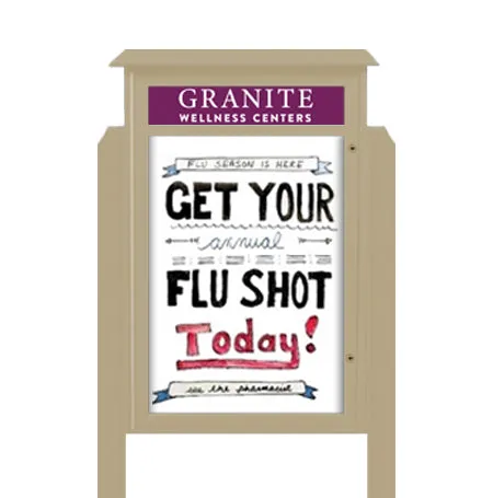 38" x 54" Standing Outdoor Message Center Magnetic White Dry Erase Board with Header (Single Door)