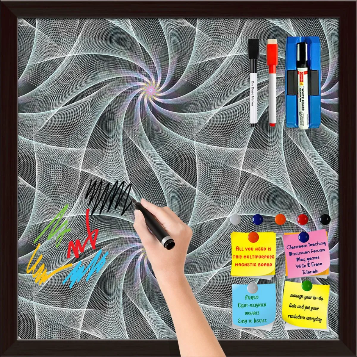 Abstract Fractal Pattern D2 Framed Magnetic Dry Erase Board | Combo with Magnet Buttons & Markers