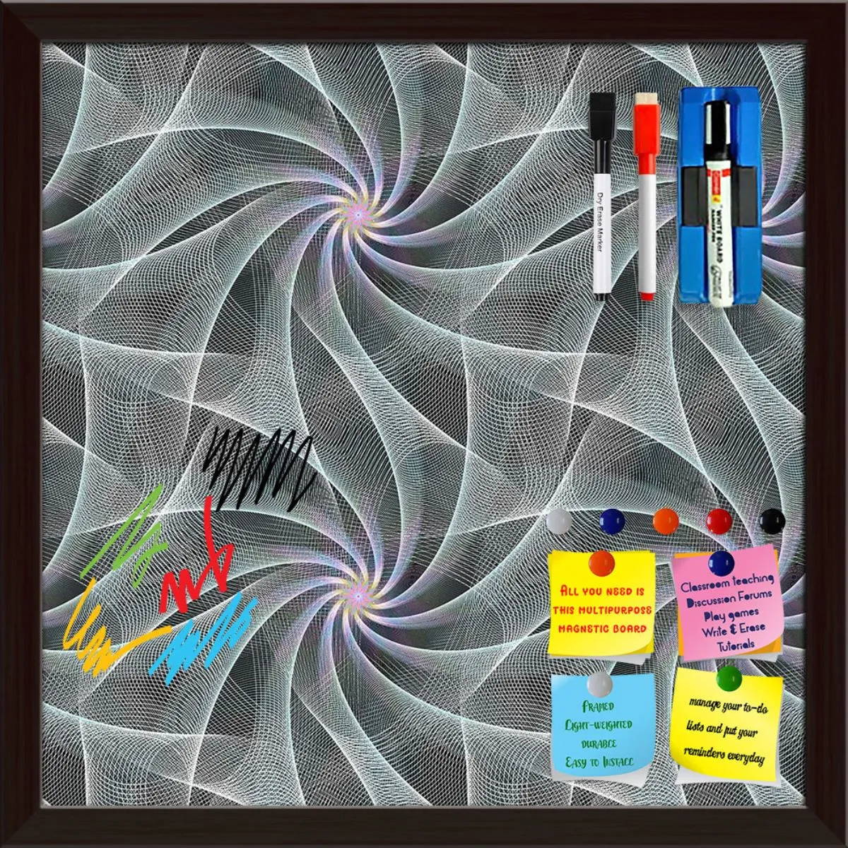 Abstract Fractal Pattern D2 Framed Magnetic Dry Erase Board | Combo with Magnet Buttons & Markers