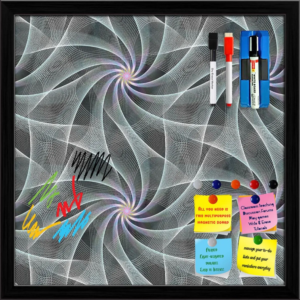 Abstract Fractal Pattern D2 Framed Magnetic Dry Erase Board | Combo with Magnet Buttons & Markers