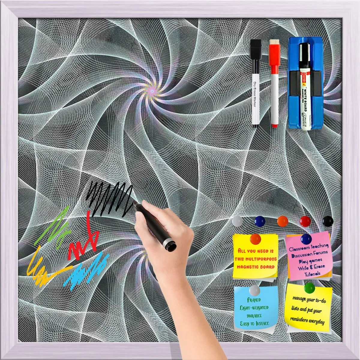 Abstract Fractal Pattern D2 Framed Magnetic Dry Erase Board | Combo with Magnet Buttons & Markers
