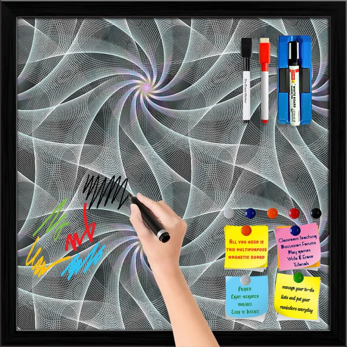 Abstract Fractal Pattern D2 Framed Magnetic Dry Erase Board | Combo with Magnet Buttons & Markers
