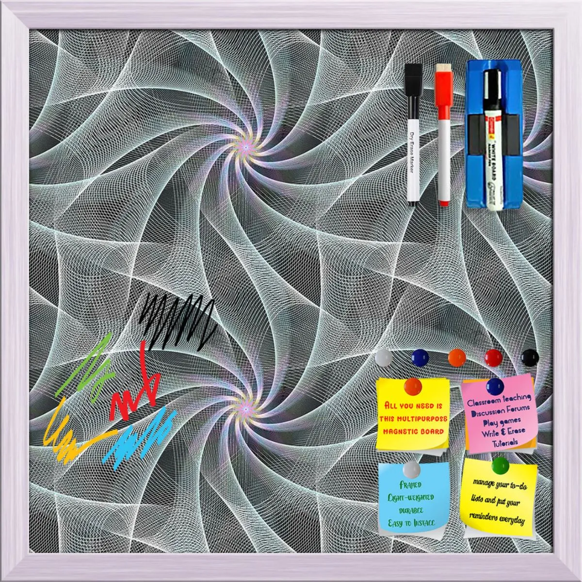 Abstract Fractal Pattern D2 Framed Magnetic Dry Erase Board | Combo with Magnet Buttons & Markers