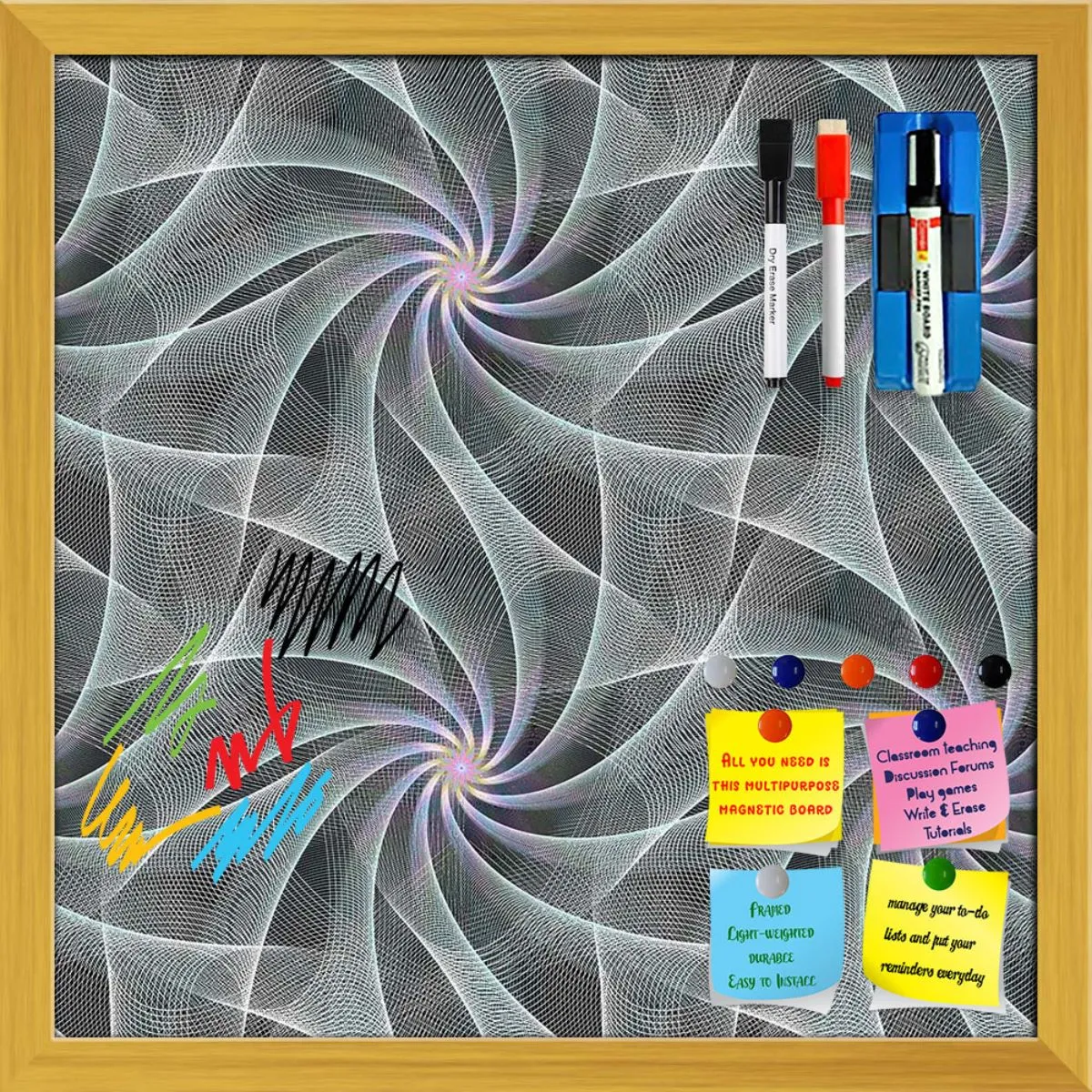 Abstract Fractal Pattern D2 Framed Magnetic Dry Erase Board | Combo with Magnet Buttons & Markers