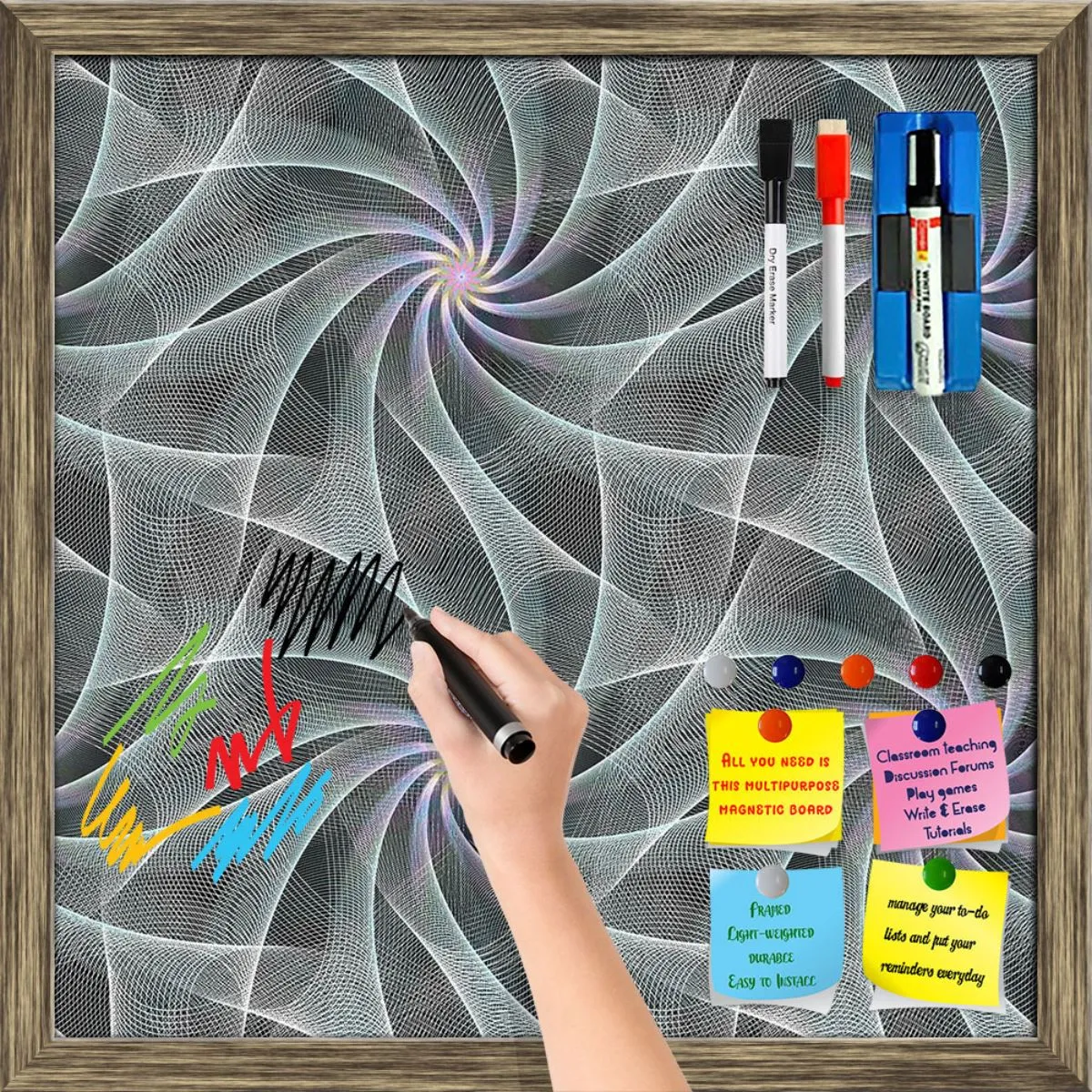 Abstract Fractal Pattern D2 Framed Magnetic Dry Erase Board | Combo with Magnet Buttons & Markers