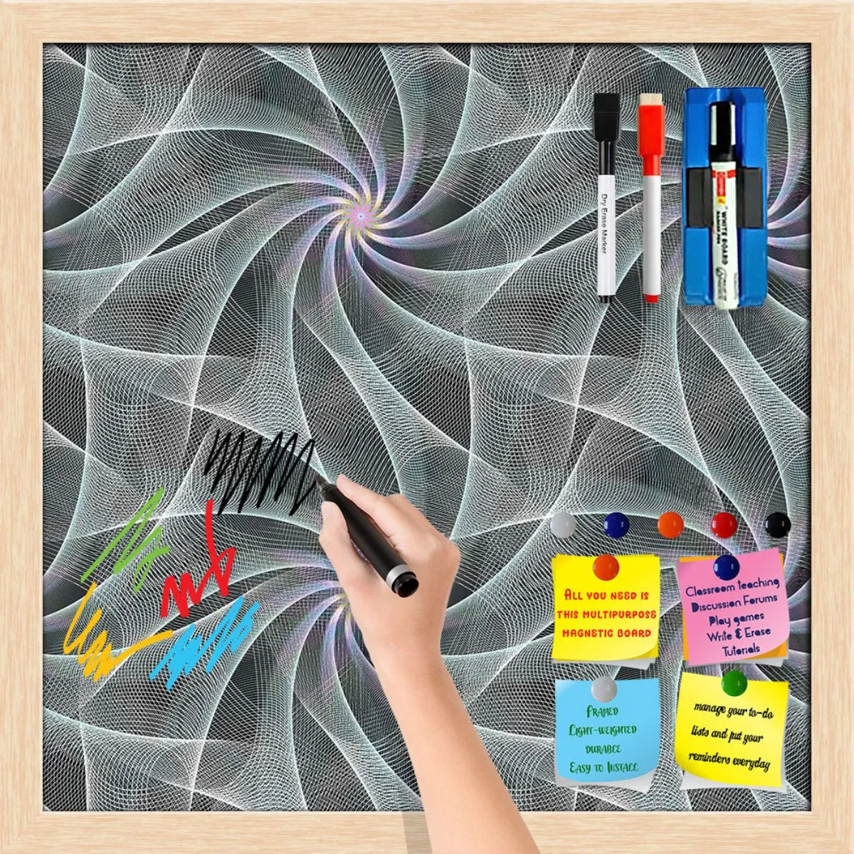Abstract Fractal Pattern D2 Framed Magnetic Dry Erase Board | Combo with Magnet Buttons & Markers