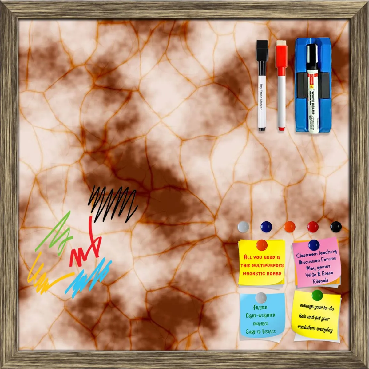 Abstract Marble Generated Texture D2 Framed Magnetic Dry Erase Board | Combo with Magnet Buttons & Markers