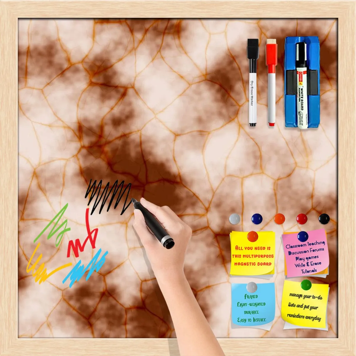 Abstract Marble Generated Texture D2 Framed Magnetic Dry Erase Board | Combo with Magnet Buttons & Markers