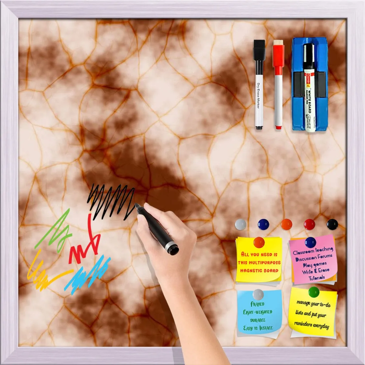 Abstract Marble Generated Texture D2 Framed Magnetic Dry Erase Board | Combo with Magnet Buttons & Markers