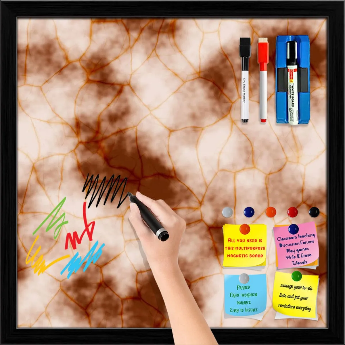 Abstract Marble Generated Texture D2 Framed Magnetic Dry Erase Board | Combo with Magnet Buttons & Markers