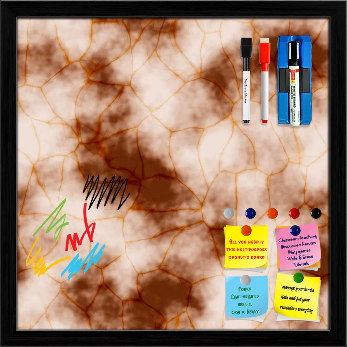 Abstract Marble Generated Texture D2 Framed Magnetic Dry Erase Board | Combo with Magnet Buttons & Markers