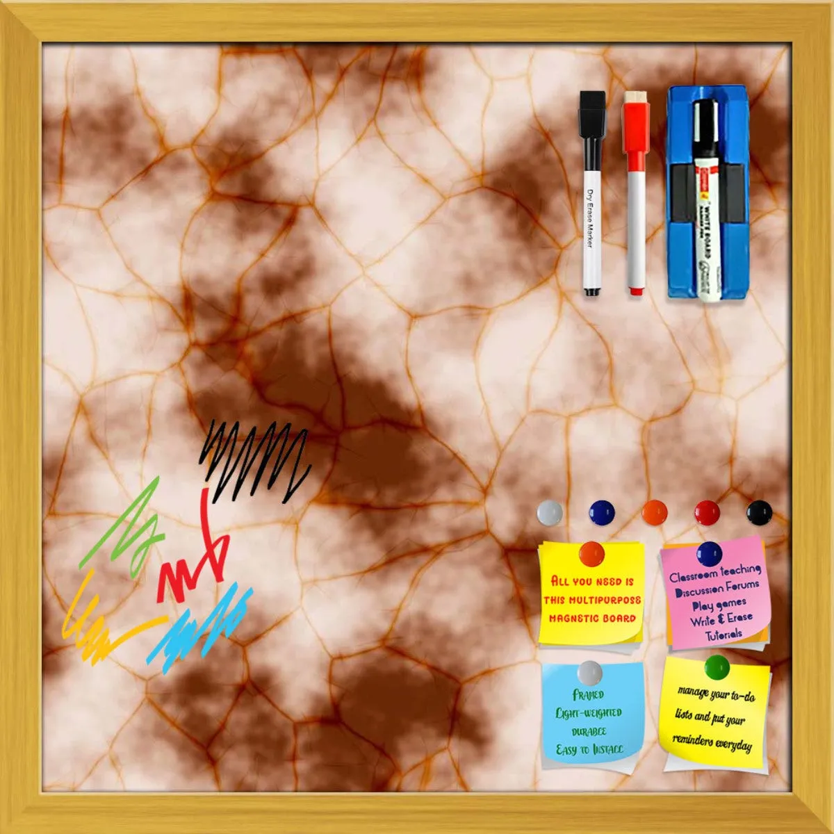 Abstract Marble Generated Texture D2 Framed Magnetic Dry Erase Board | Combo with Magnet Buttons & Markers