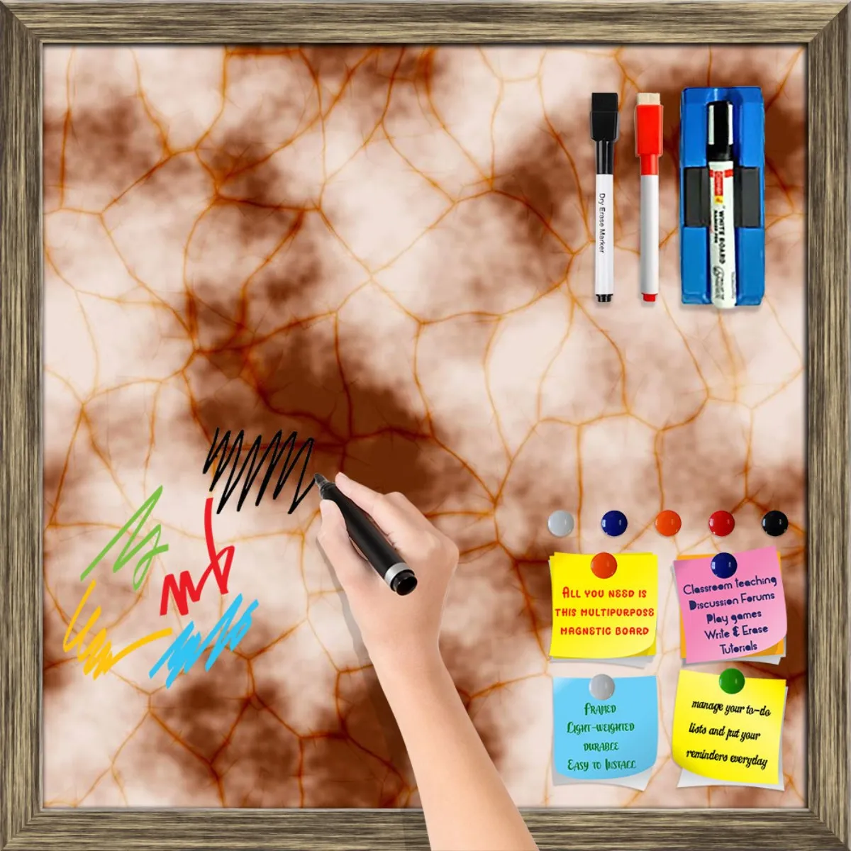 Abstract Marble Generated Texture D2 Framed Magnetic Dry Erase Board | Combo with Magnet Buttons & Markers
