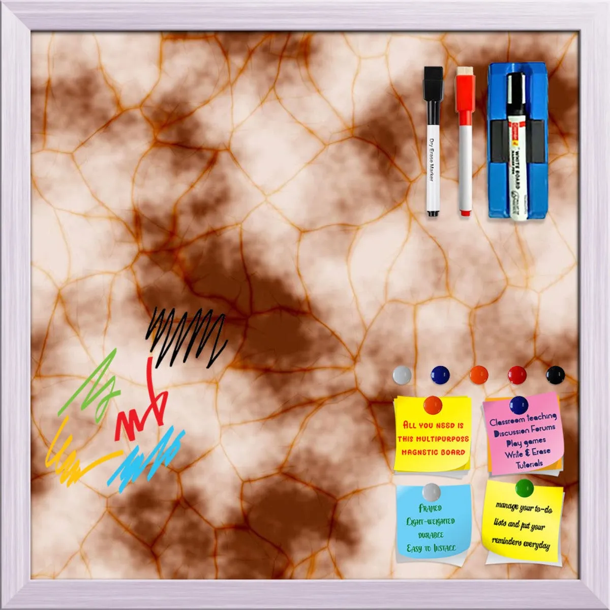 Abstract Marble Generated Texture D2 Framed Magnetic Dry Erase Board | Combo with Magnet Buttons & Markers