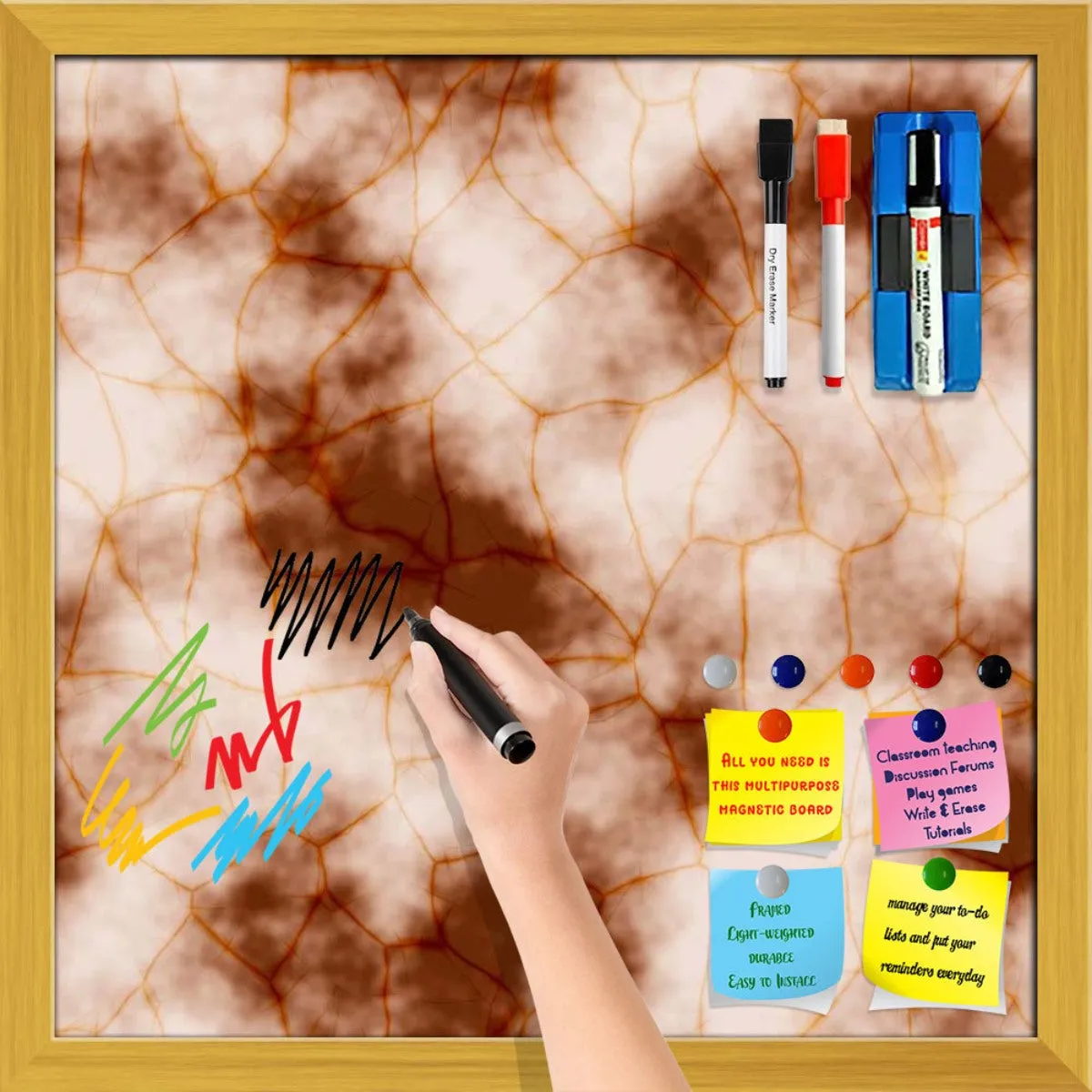 Abstract Marble Generated Texture D2 Framed Magnetic Dry Erase Board | Combo with Magnet Buttons & Markers