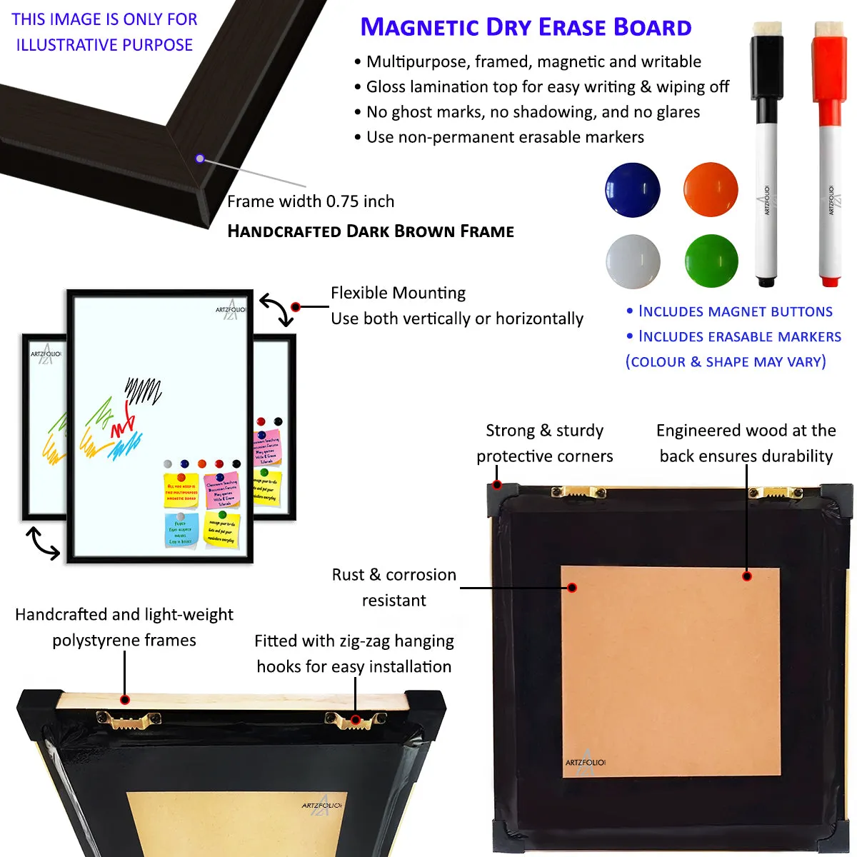 Abstract Pattern Framed Magnetic Dry Erase Board | Combo with Magnet Buttons & Markers