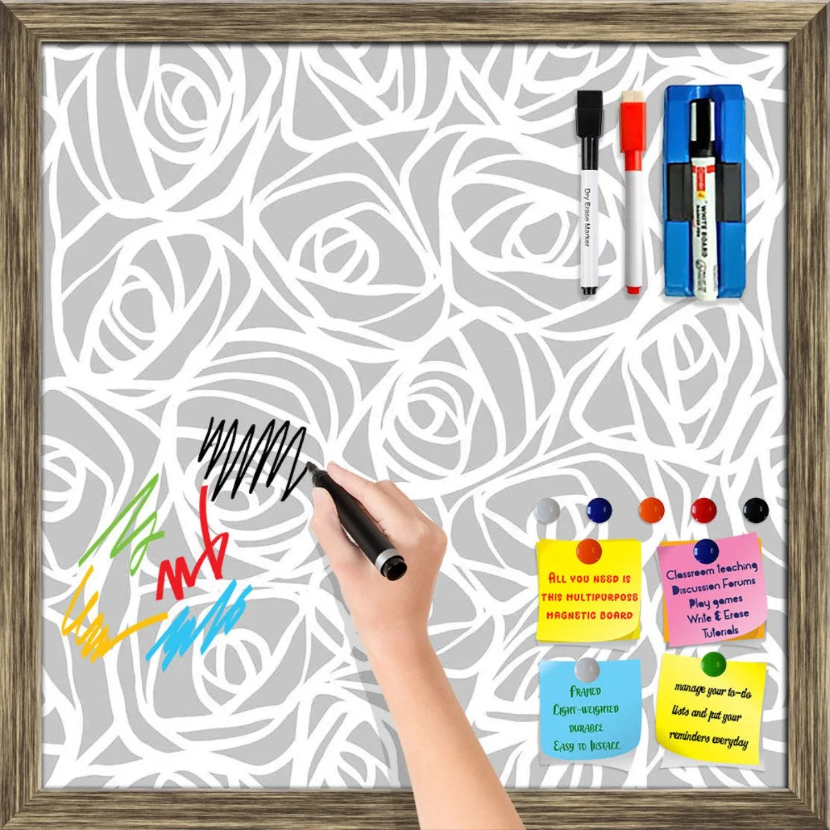 Abstract Pattern Framed Magnetic Dry Erase Board | Combo with Magnet Buttons & Markers