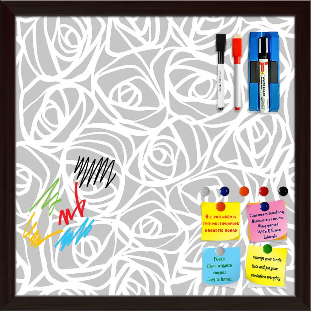 Abstract Pattern Framed Magnetic Dry Erase Board | Combo with Magnet Buttons & Markers