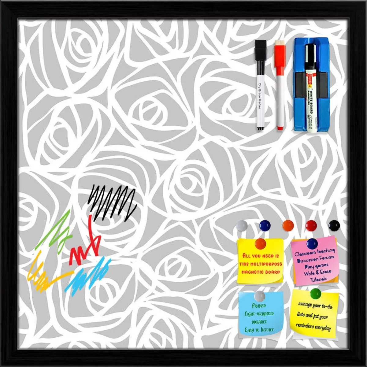 Abstract Pattern Framed Magnetic Dry Erase Board | Combo with Magnet Buttons & Markers